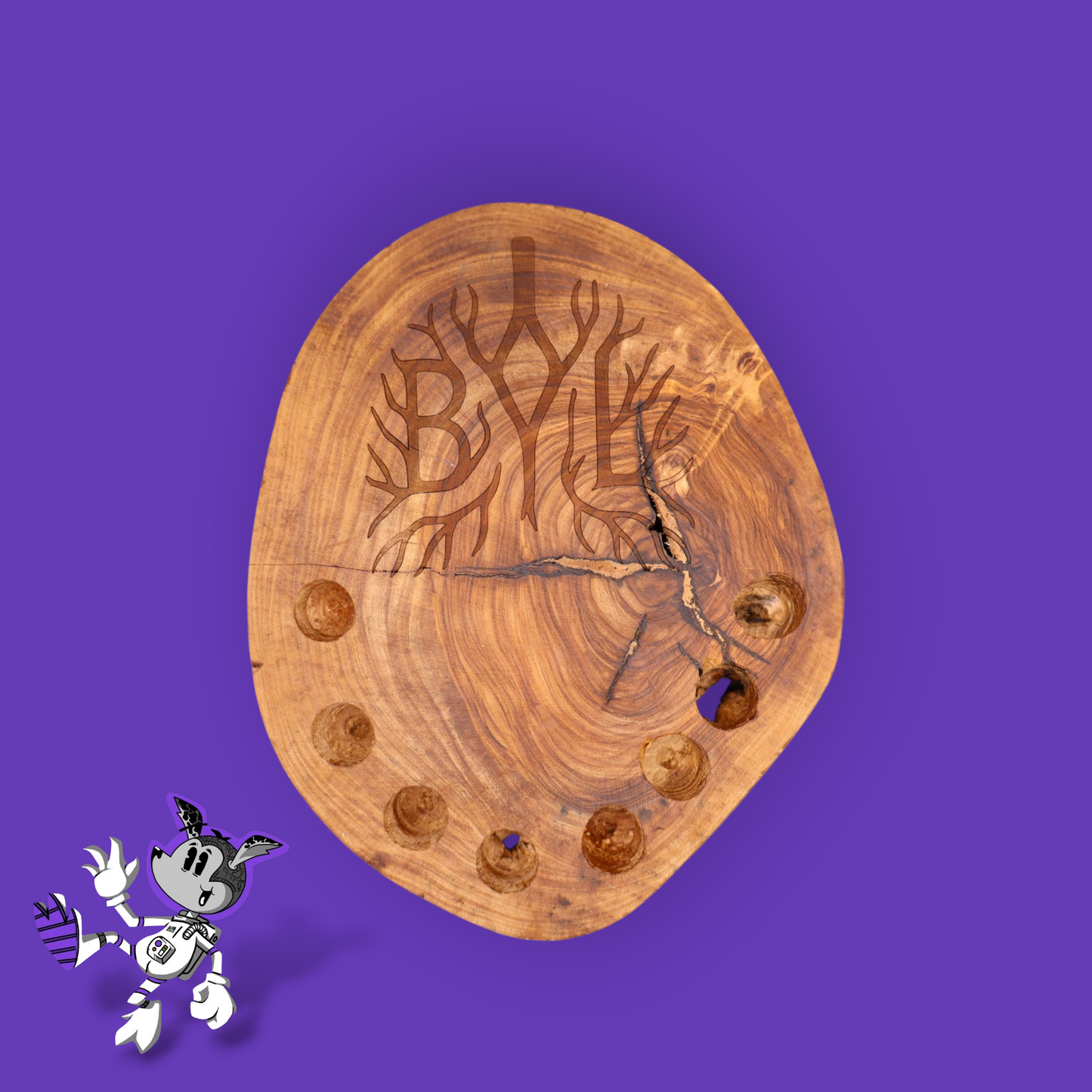 BYL Olive Wood Slab Display — Quartz & Accessory Holder